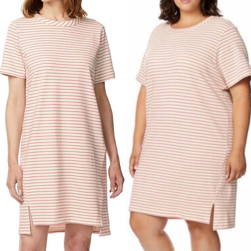 Buffalo David Bitton Striped Mini T Shirt Dress Crewneck Cotton Cream Pink XXL